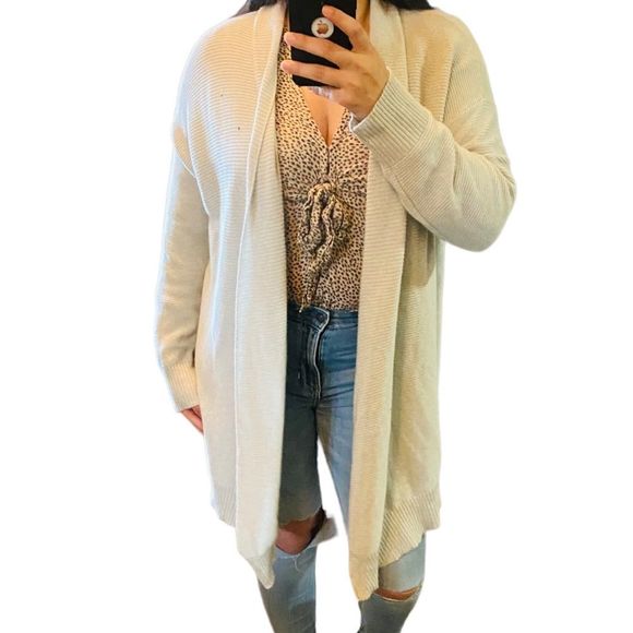 Eileen Fisher Light Gray Ribbed 100% Cashmere Long sleeve Shawl Open Cardigan L - Picture 6 of 16